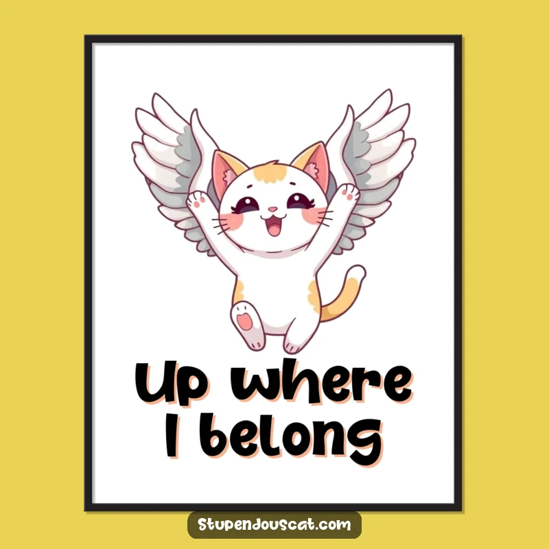 Funny Triumphant Winged Cat Digital Print: Soaring Art for Your Walls, Unique Gift!