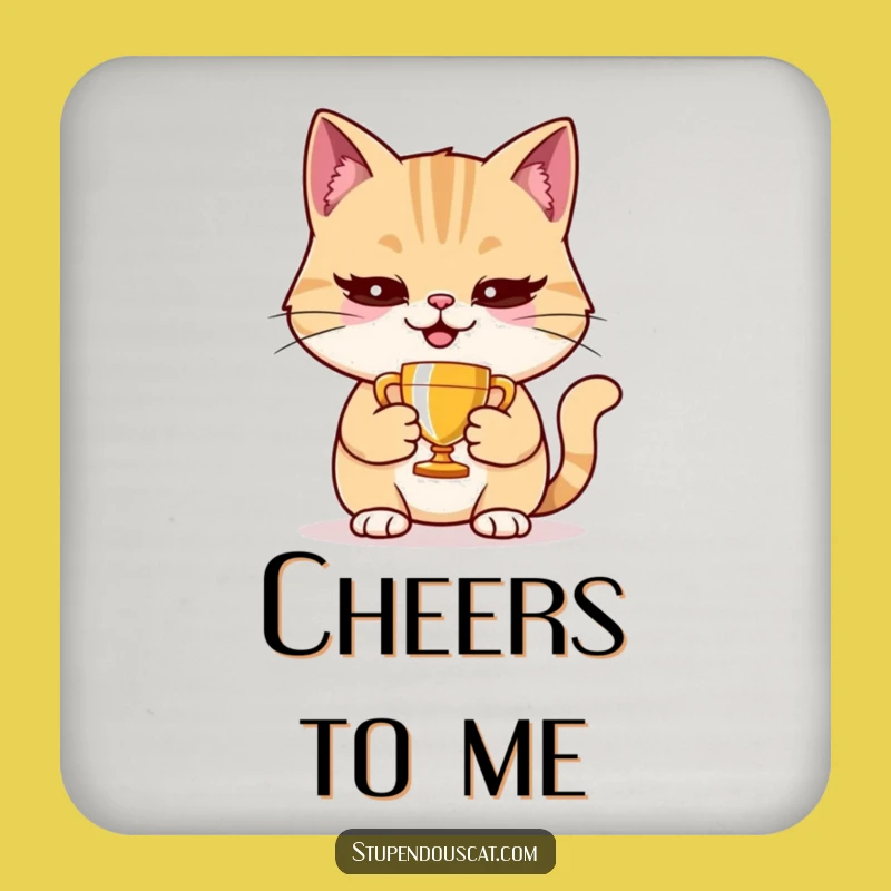 Funny Cat Trophy Coaster Set - Protect Surfaces with Victorious Charm