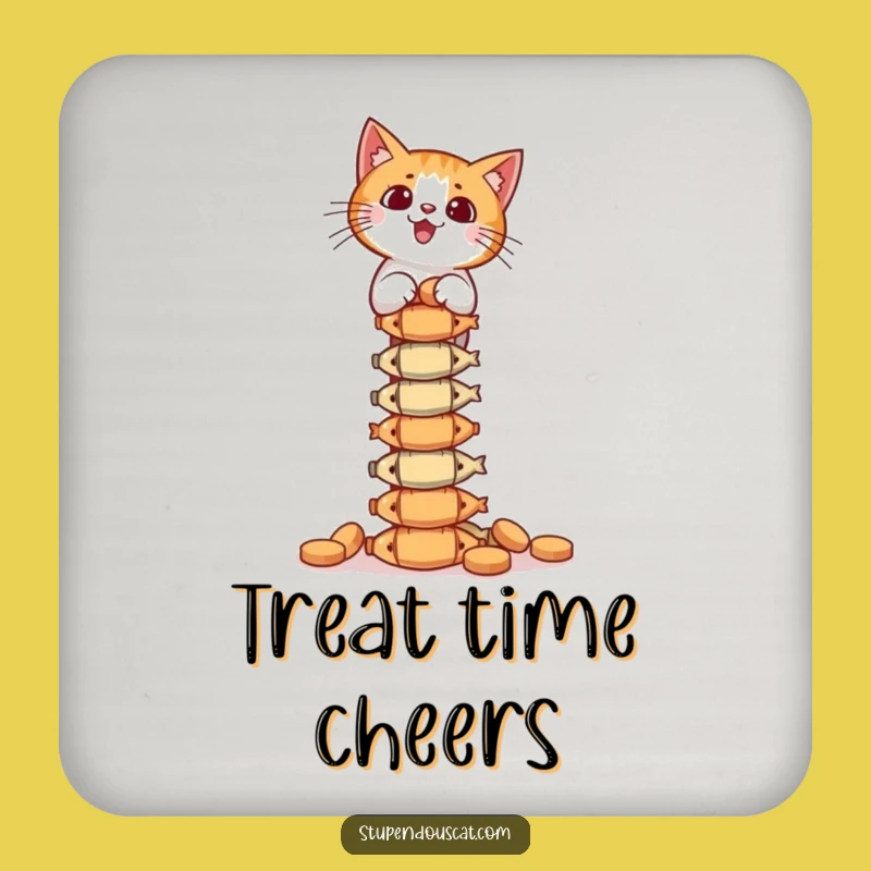 Funny Cat Balance Coaster - Precarious Surface Protection with Treat Art