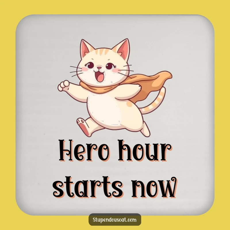 Funny Determined Cat Coaster - Leaping Heroic Protection, Hilarious Drink Accessory