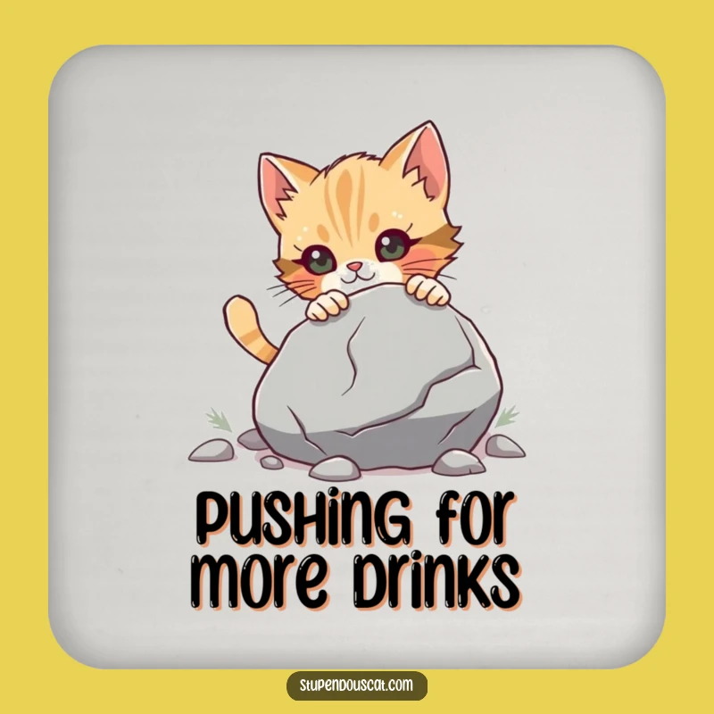 Funny Determined Cat Cub Boulder Coaster - Protect Surfaces with Strength & Humor