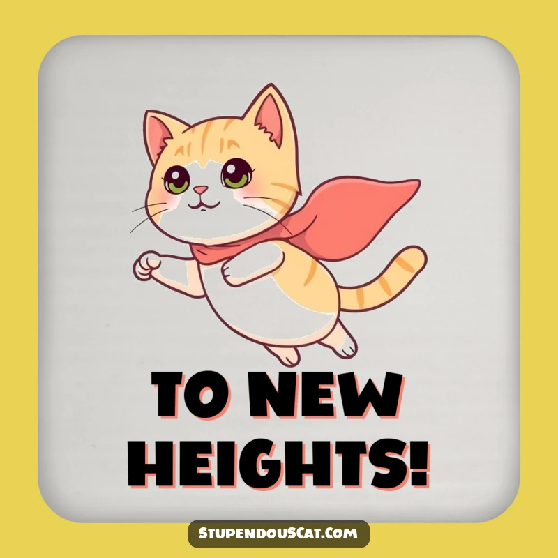 Funny Flying Cat Coaster - Heroic Surface Protection with Tiny Cape Art