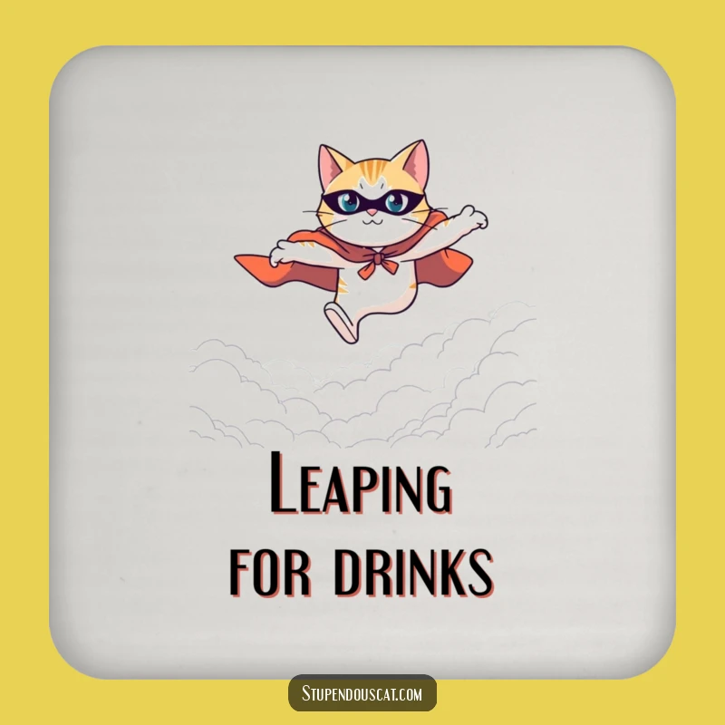 Funny Hero Cat Coaster: Protect Your Table with Determined Leaps