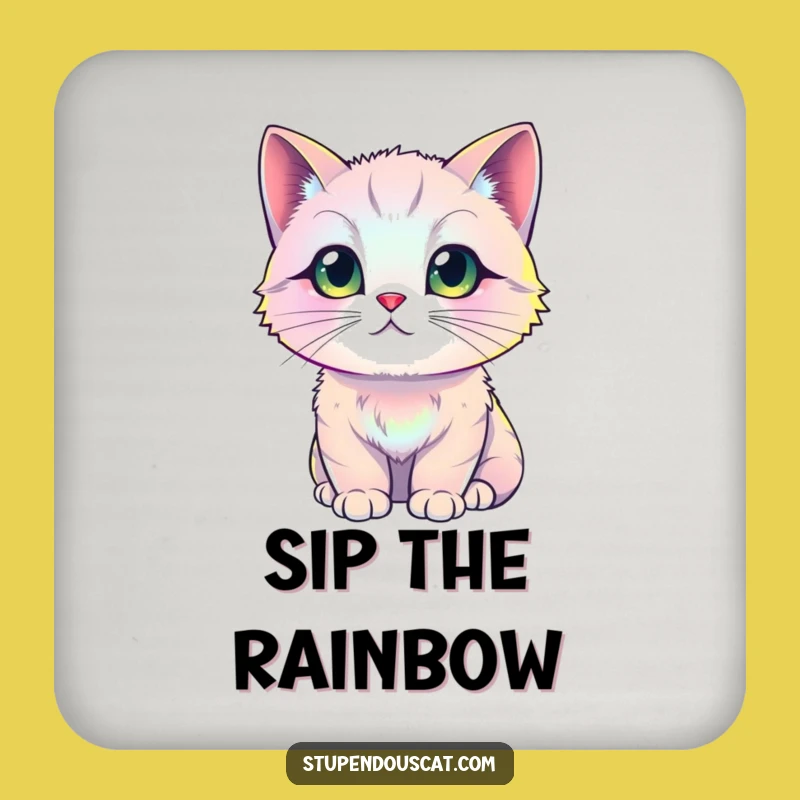 Funny Iridescent Cat Coaster: Shimmering Surface Protection