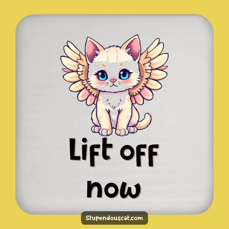 Funny Majestic Angel Cat Cub Coaster - Protect Surfaces with Heavenly Humor