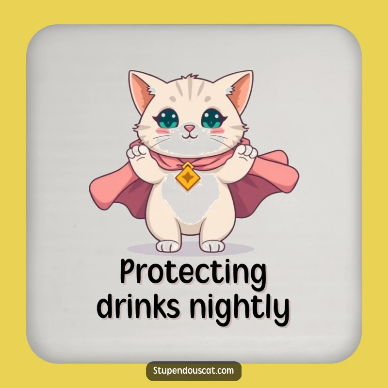 Funny Majestic Cape Cat Coaster: Protect Surfaces with Heroic Style, Funny Gift