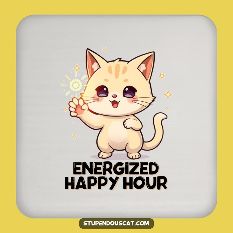Funny Powerful Energy Cat Coaster: Protect Surfaces with Magic, Great Gift!