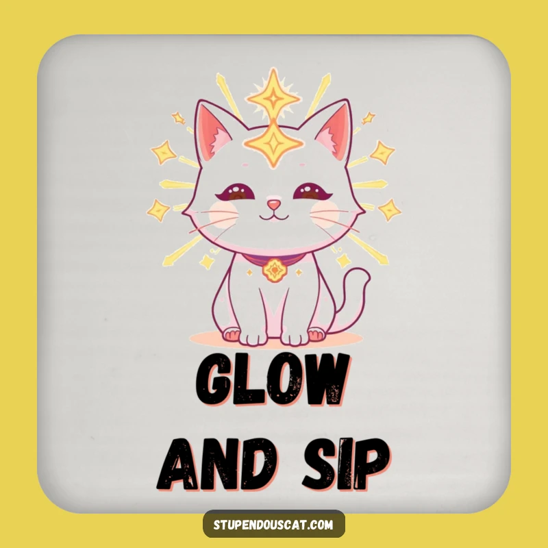 Funny Radiant Celestial Cat Coaster: Protect Surfaces with Glow, Great Gift!