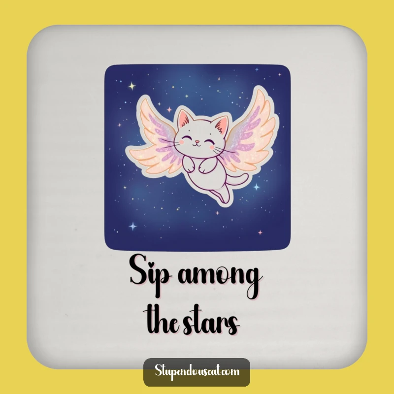 Funny Stardust Cat Drink Coaster: Bar Gift for Dreamers Who Love Celestial Magic