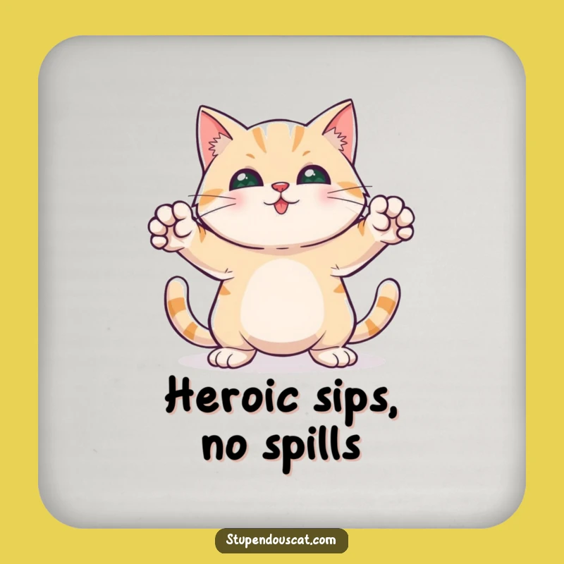 Funny Hero Cat Coaster - Paws Out Pose, Hilarious Drink Guard Gift