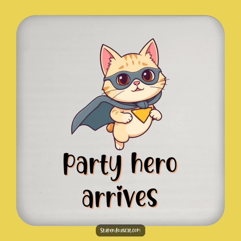 Funny Superhero Cat Coaster: Heroic Protection, Perfect Funny Gift