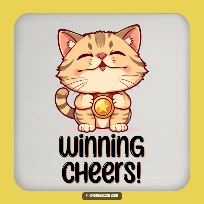 Funny Award Cat Coaster - Stupendous Medal Art for Winning Surfaces