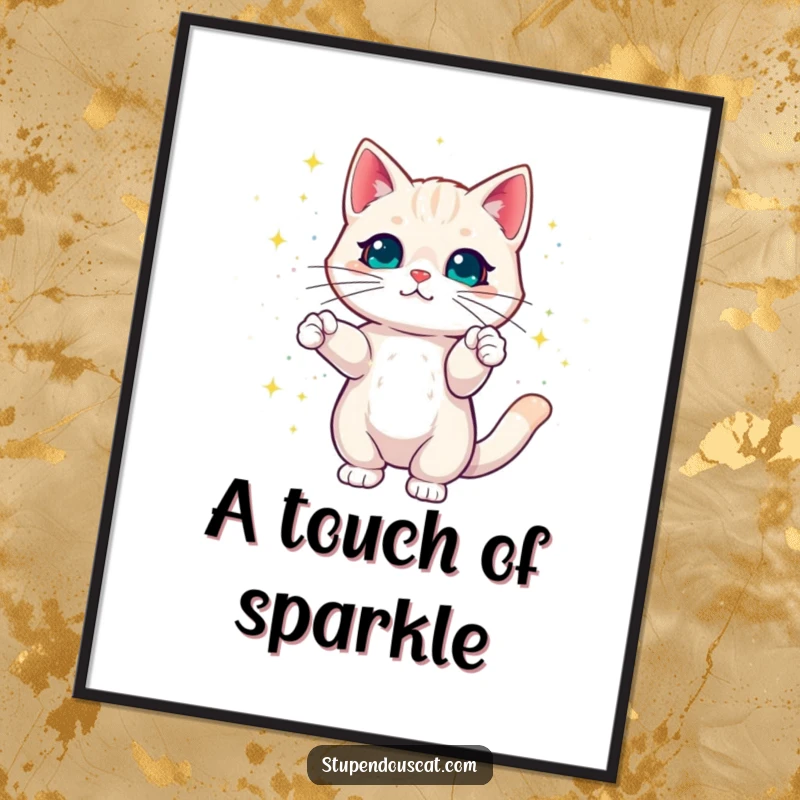 Funny Cat Poster featuring a cat creating a dazzling display of colorful magic sparkles, bringing enchanting charm to decor.