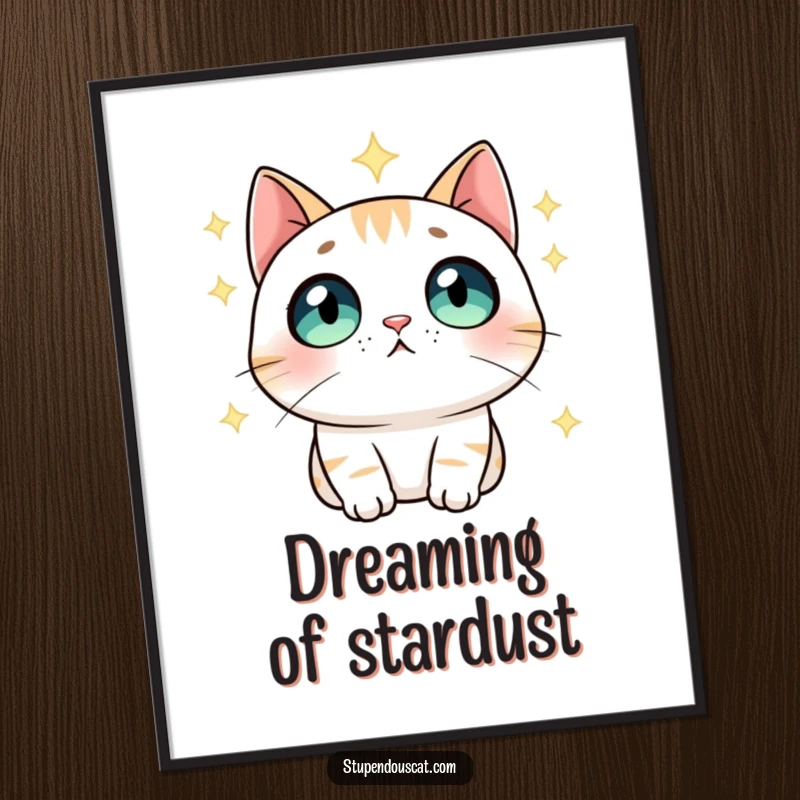 Funny Poster: A cat with wide, impressed eyes looking up at a vast, star-filled night sky, creating a sense of wonder.