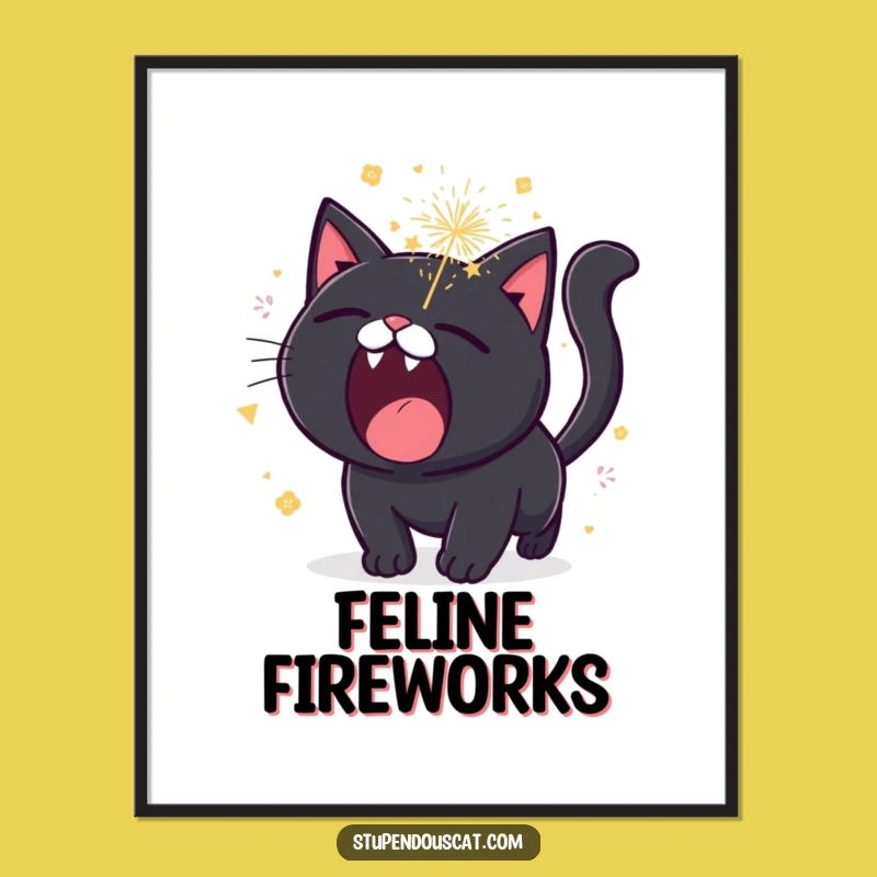Funny Roaring Cat Fireworks Poster - Explosive Wall Art Gift