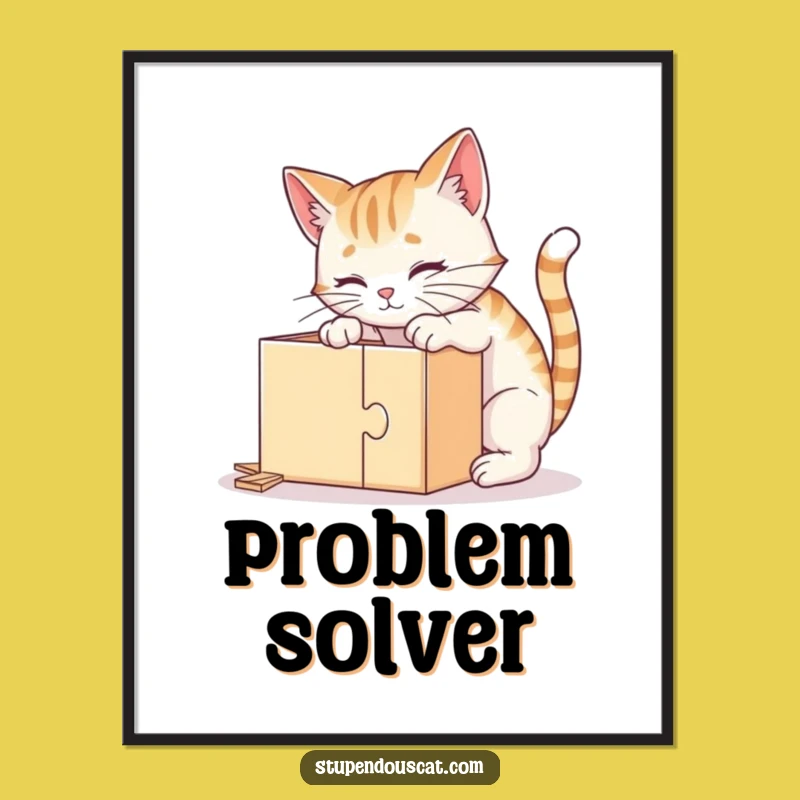 Funny Clever Cat Puzzle Poster - Intelligent Feline Art for Walls