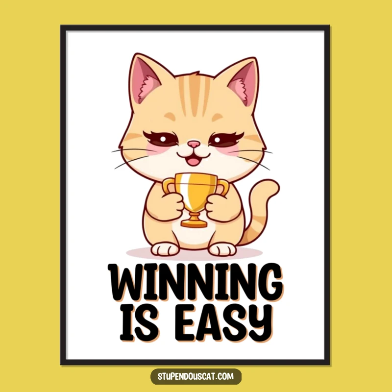 Funny Smug Cat Trophy Poster - Humorous Wall Art for Champions