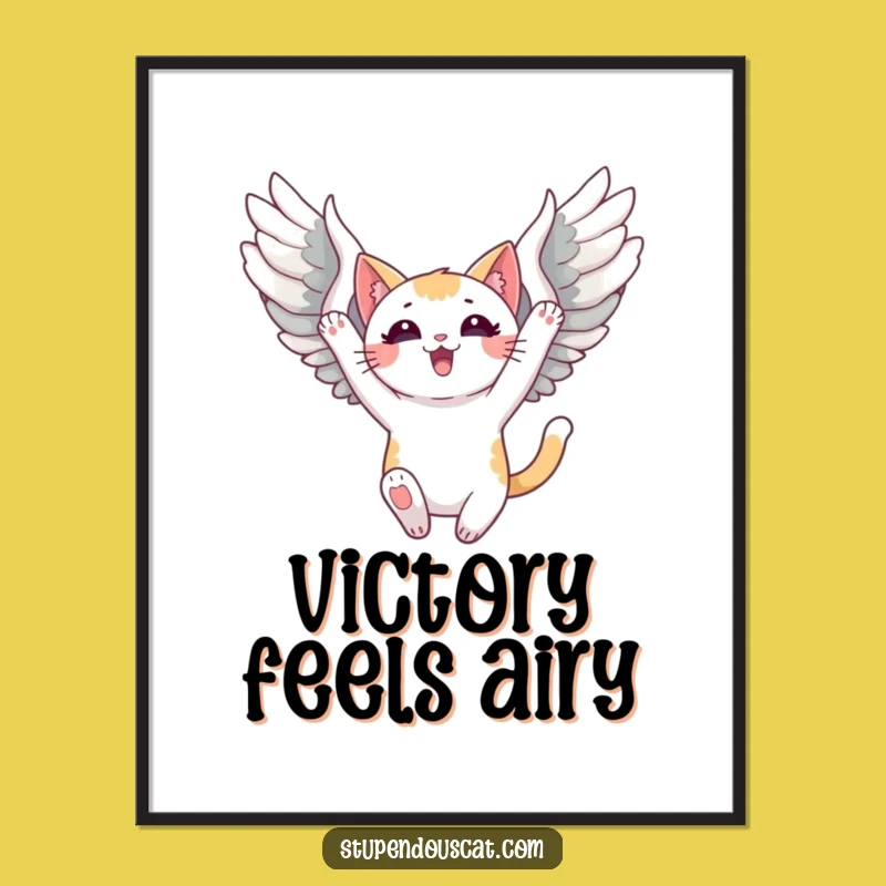 Funny Triumphant Winged Cat Poster: Soaring Art, Perfect Wall Decor Gift!