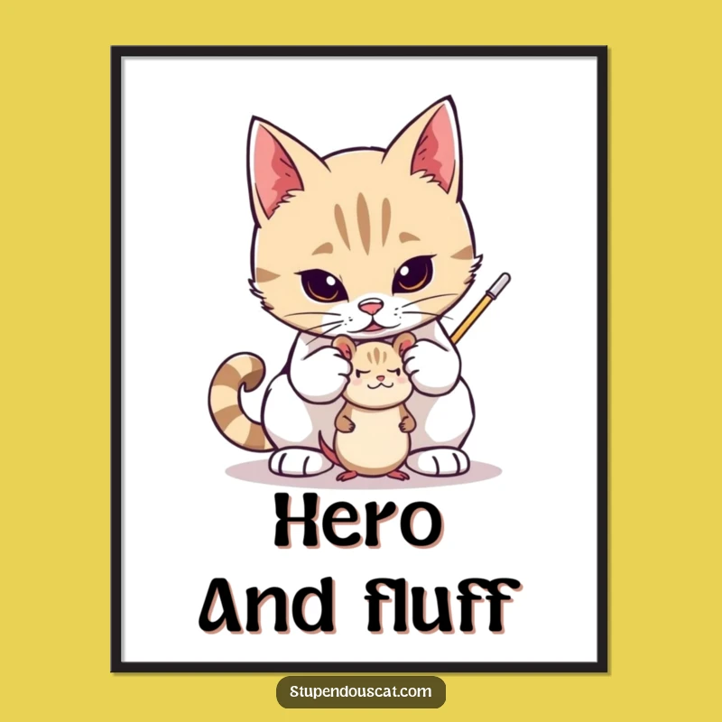 Funny Valiant Cat Toy Mouse Poster: Heroic Feline Art, Ideal Funny Gift Decor