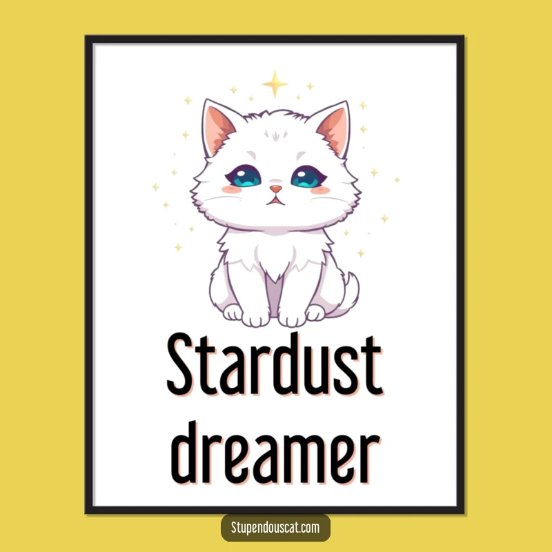 Funny White Cat Stardust Poster - Majestic Celestial Wall Art Gift