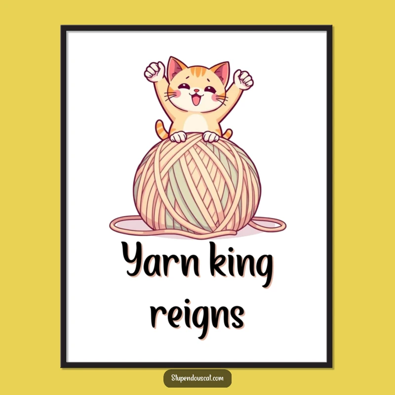 Funny Yarn Master Poster: Triumphant Cat Art, Perfect Funny Gift