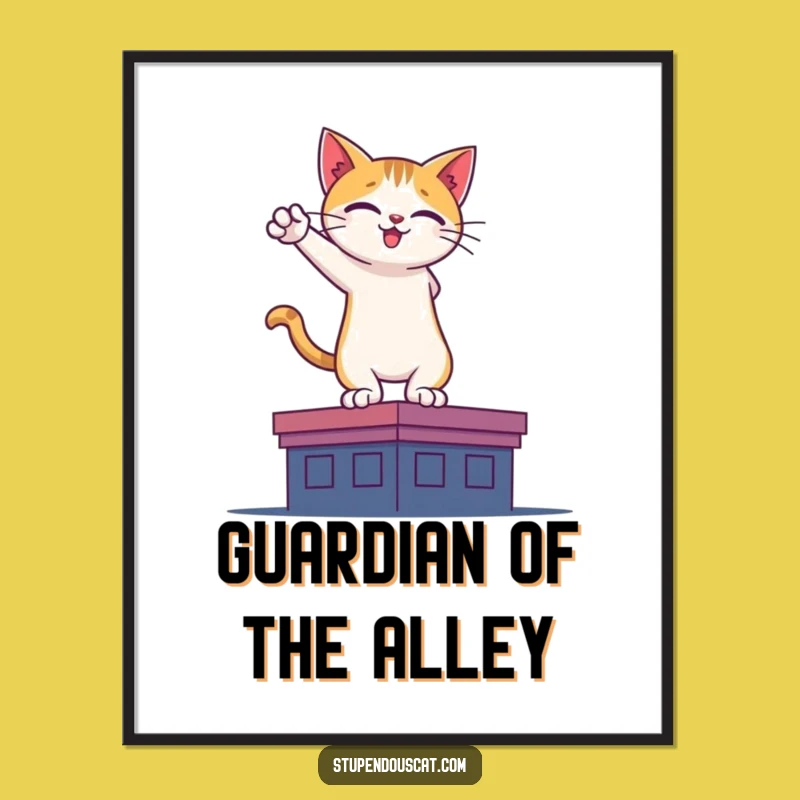 Funny Hero Cat Rooftop Poster: Inspire Your Walls with Bravery!