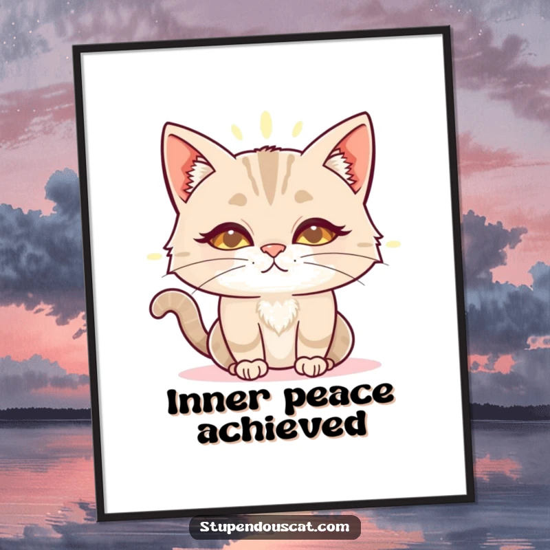 Funny wise cat aura poster featuring a cat bathed in a soft, glowing aura, exuding ancient knowledge and gentle guidance.