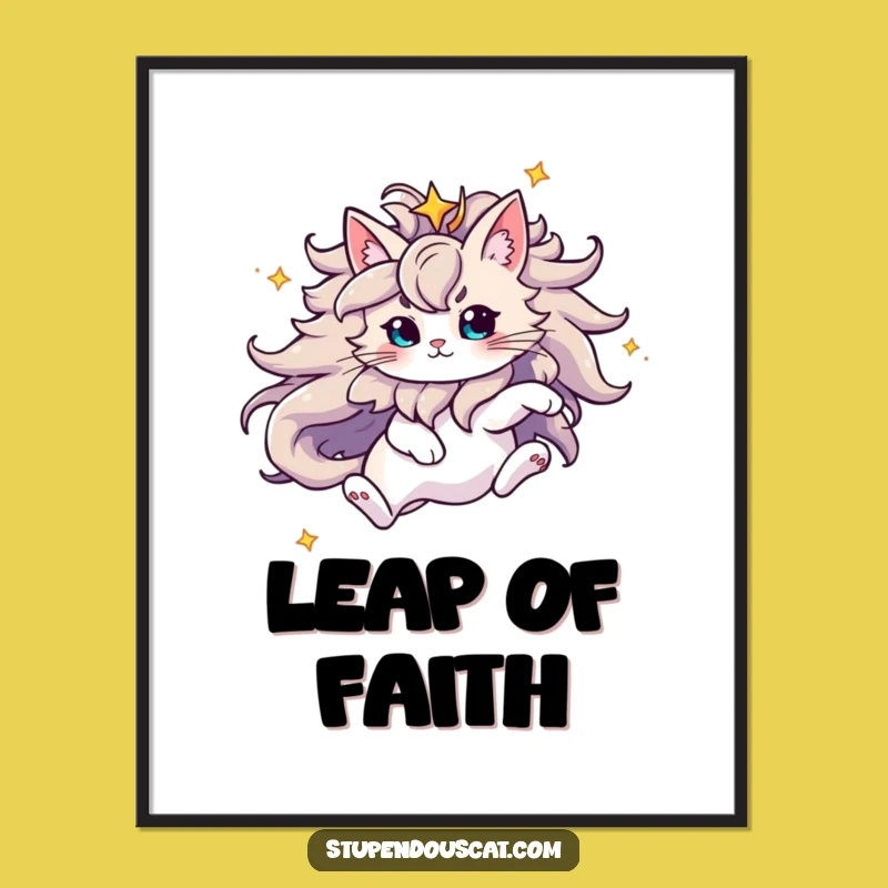 Funny Majestic Starry Mane Cat Poster: Cosmic Leap Art, Perfect Wall Decor Gift!