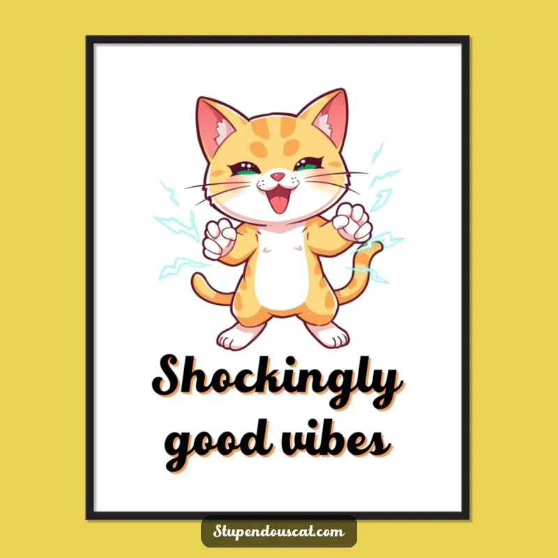 Funny Lightning Cat Poster: Dynamic Paws Strike Pose Power Wall Art