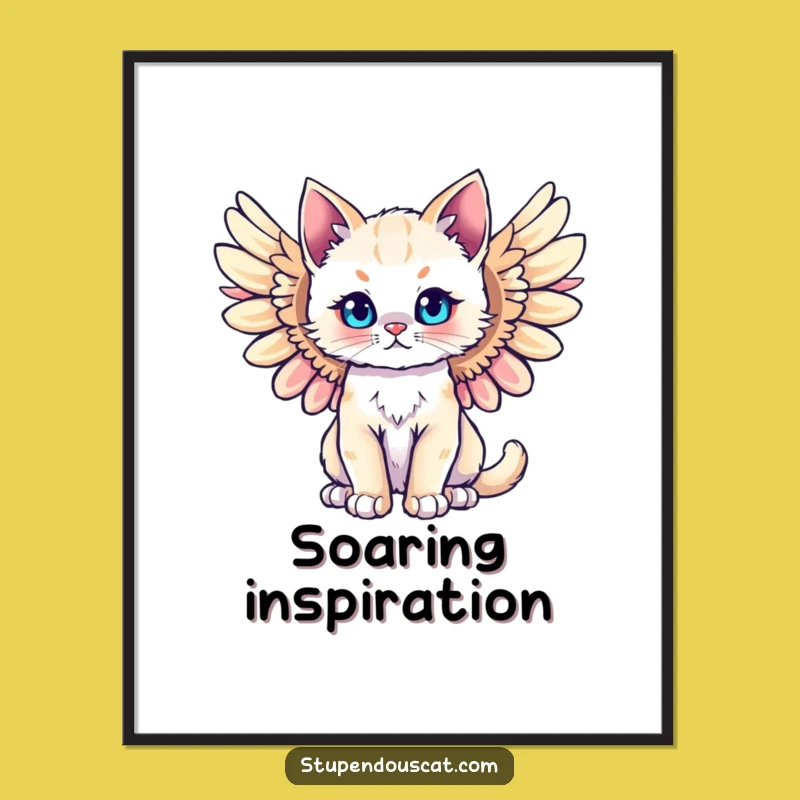 Funny Majestic Angel Cat Cub Poster - Divine Art for Cat Lovers' Walls