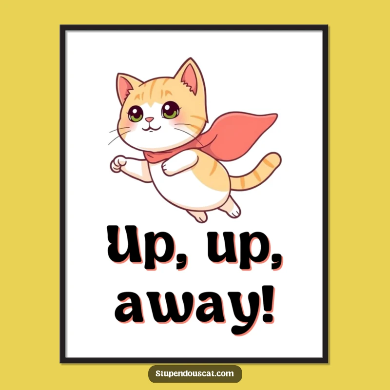 Funny Flying Cat Poster - Tiny Cape Hero Art for Whimsical Wall Decor
