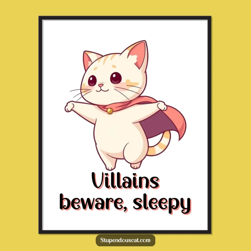 Funny Superhero Cat Poster: Dramatic Feline Action Funny Gift
