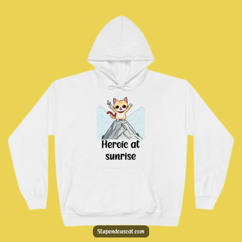 Funny Heroic Cat Mountaintop Hoodie - Conquer Your Day in Style