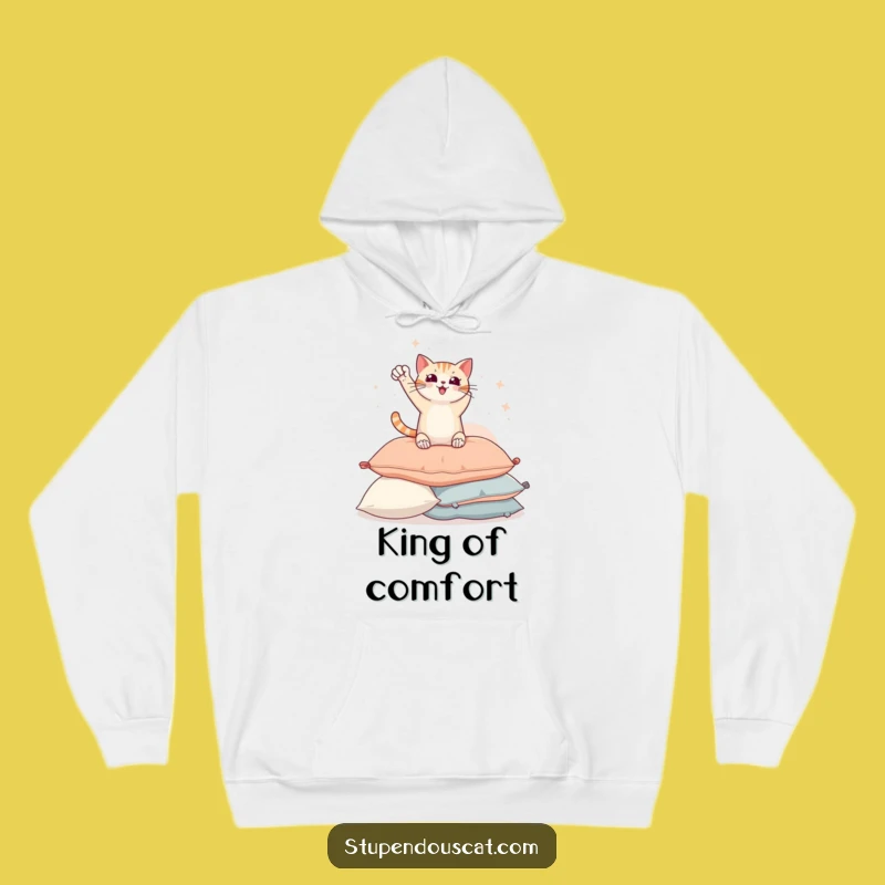 Funny Heroic Cat Pillow Pose Hoodie - Cozy and Comical Feline Apparel