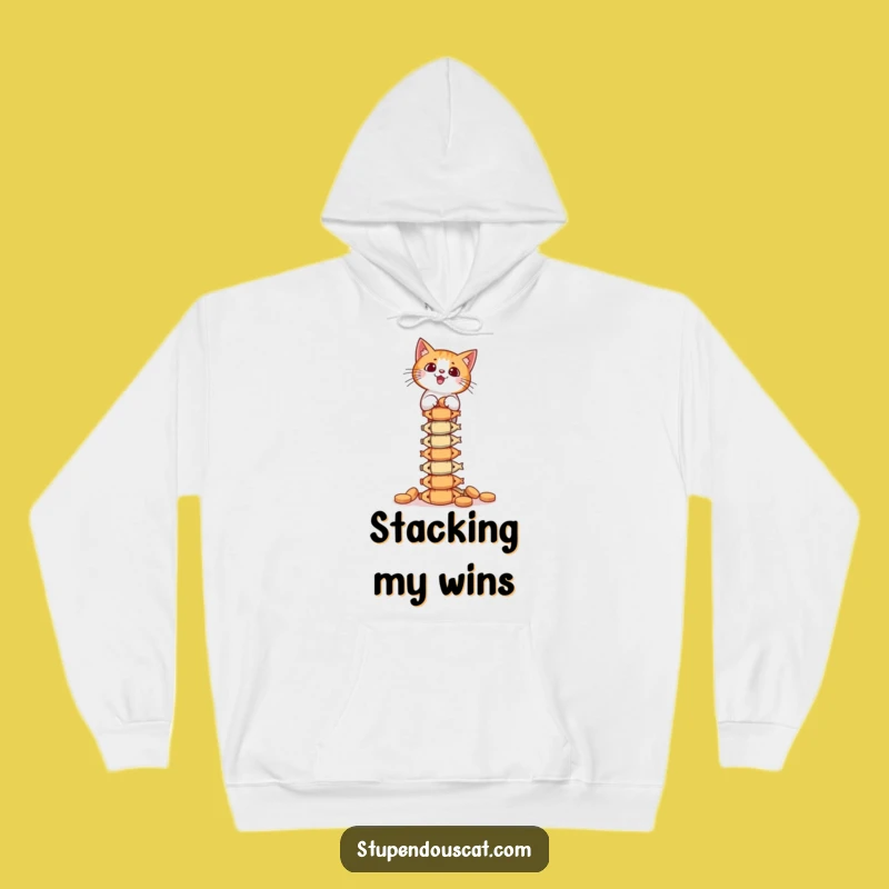 Cozy Funny Cat Treat Hoodie - Precarious Balance Wear for Warm Moments