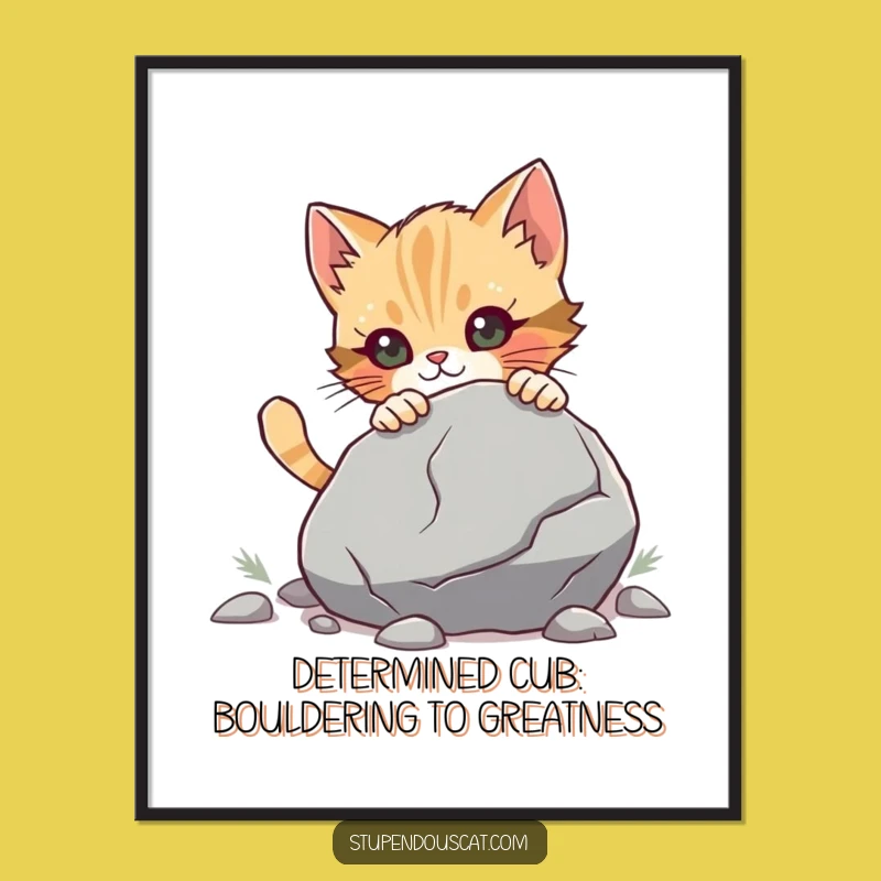 Free Printable Wall Art: Determined Cat Cub Boulder Funny Downloadable Art Gift