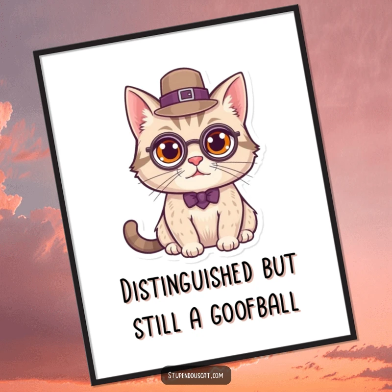 Funny Free Printable Wall Art: A highly distinguished cat sporting a tiny monocle and a smart top hat, looking very refined.