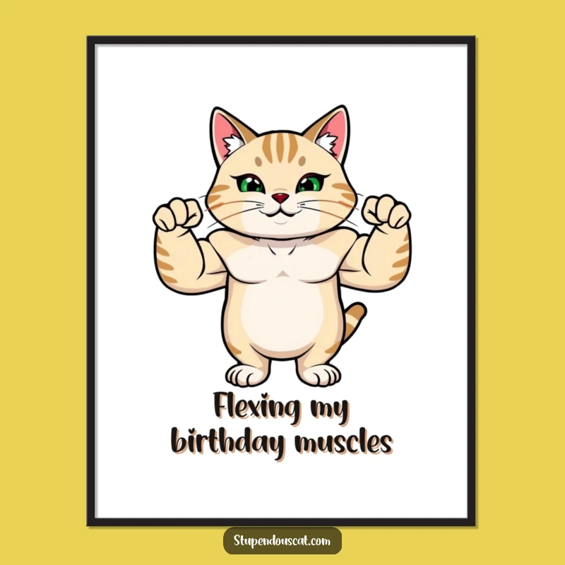 Free Printable Wall Art: Strong Cat Flexing, Funny Downloadable Decor
