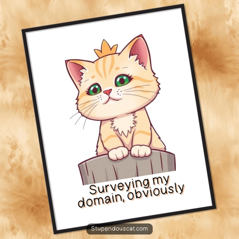 Funny Free Printable Cat Wall Art: A regal cat sits on a high perch, looking down with a humorous, superior expression.