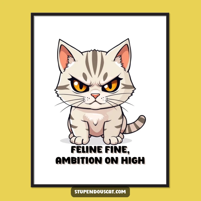 Free Printable Wall Art: Determined Cat Focus - Funny Downloadable Art