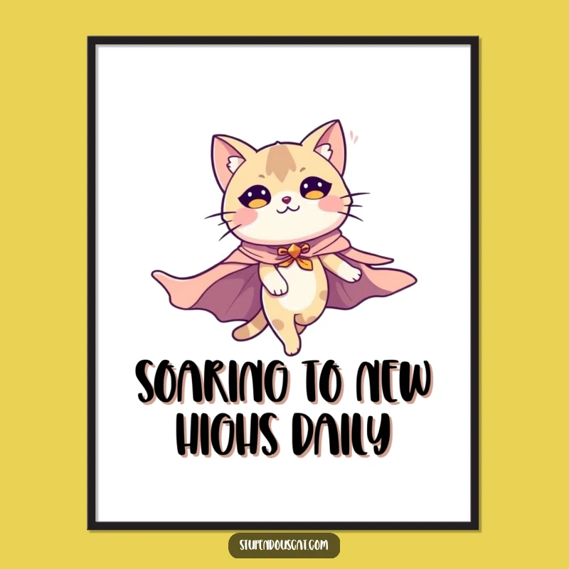 Free Printable Wall Art: Majestic Flying Cat, Funny Downloadable Decor