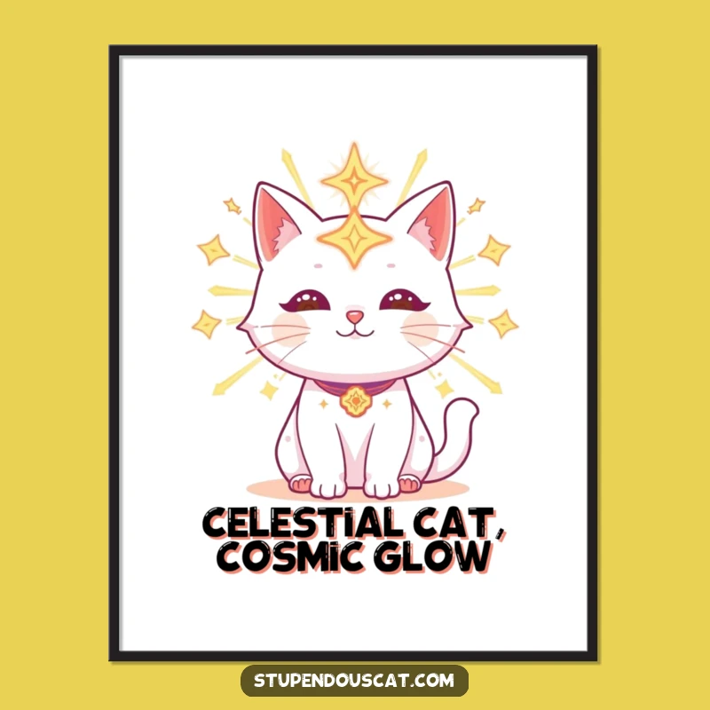 Free Printable Wall Art: Radiant Celestial Cat Glowing with Symbols