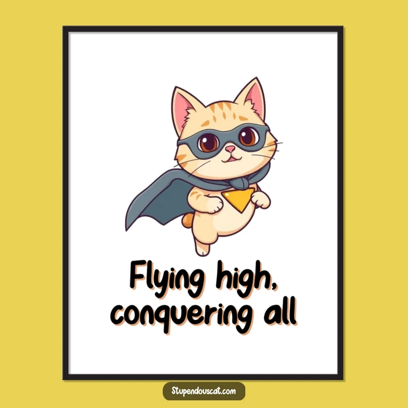 Free Printable Wall Art: Superhero Cat in Flight, Dynamic Downloadable Decor for Walls