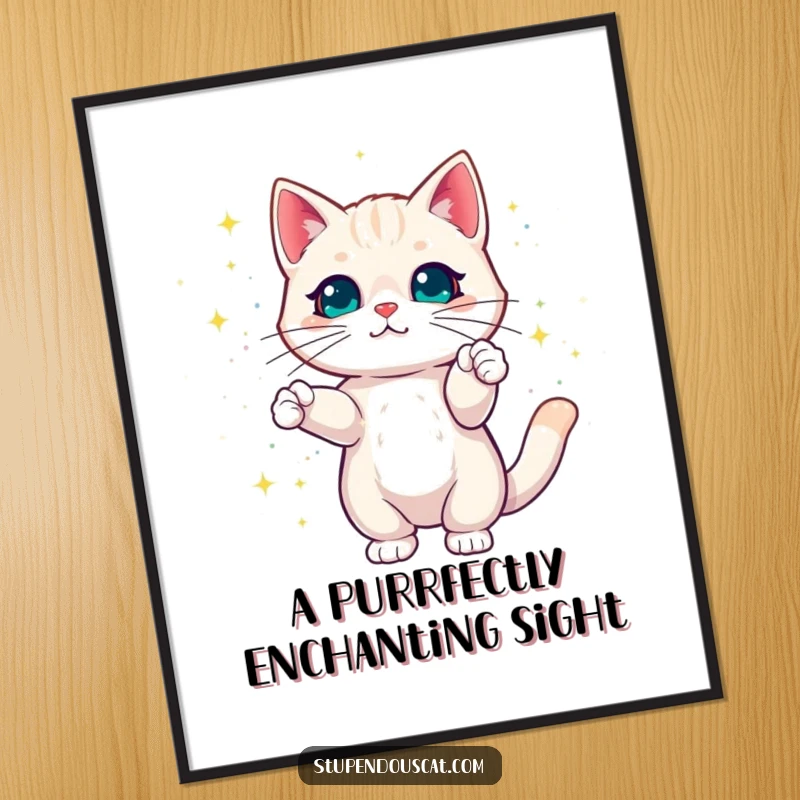 Funny Free Printable Wall Art: A cat creating a mesmerizing, dazzling display of vibrant, colorful magic sparkles.