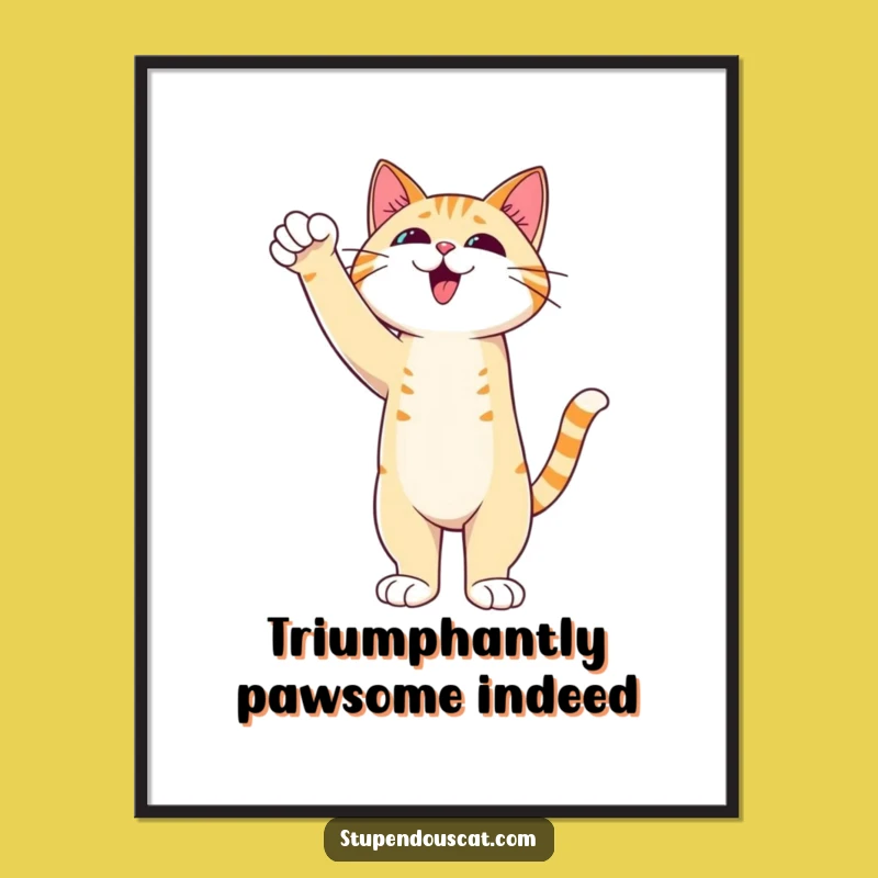 Funny Free Printable Wall Art: Triumphant Cat Pose - Downloadable Art