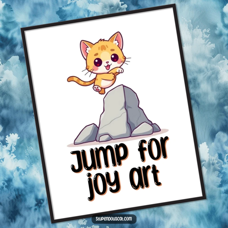 Funny Free Printable Wall Art: A valiant cat cub is captured mid-leap, soaring over a formidable obstacle.