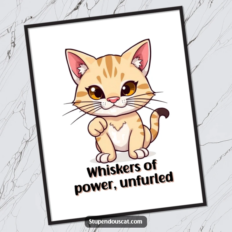 Funny Free Printable Wall Art: A cat with exaggerated whiskers strikes a confident power stance with pride.