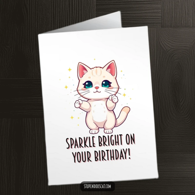 Funny Free Printable Birthday Card: A cat conjuring a dazzling, vibrant display of colorful magic sparkles.