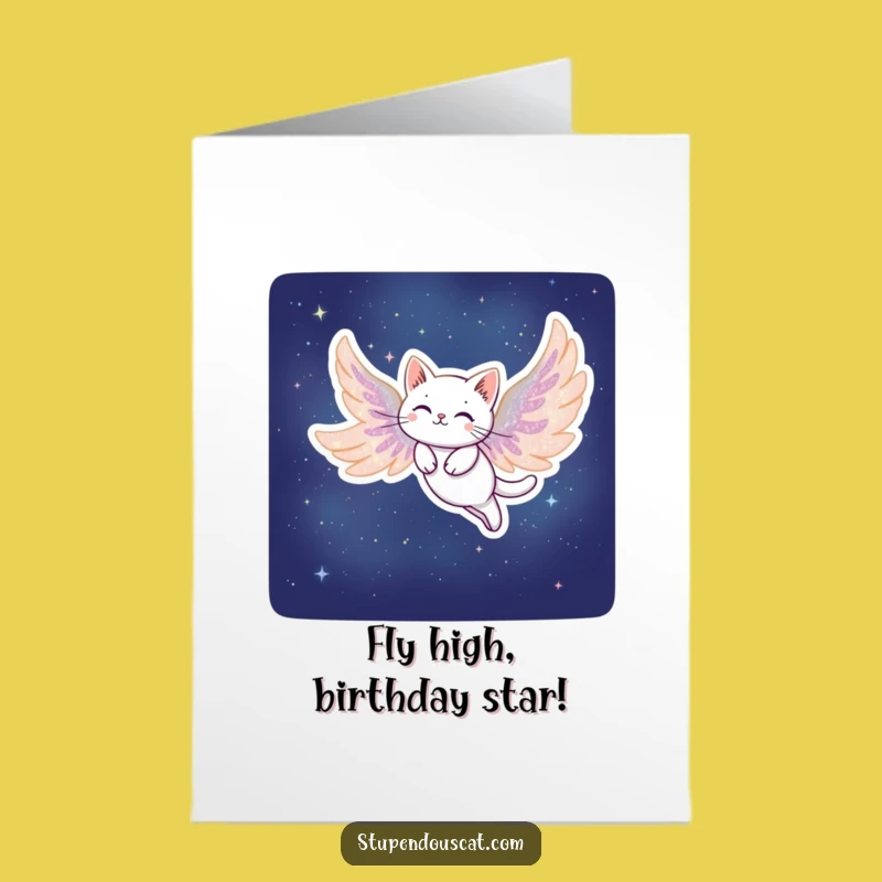 Free Printable Birthday Card: Stardust Cat, Celestial Soar Downloadable Gift