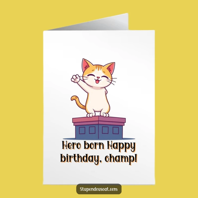 Free Printable Birthday Card: Hero Cat Rooftop, Funny Superhero Feline Downloadable Gift
